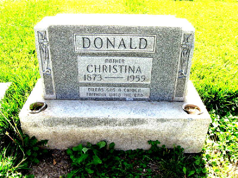 Photo of headstones/Christina Donald d 1959 hdstn Alameda Evergreen cem Oakland
